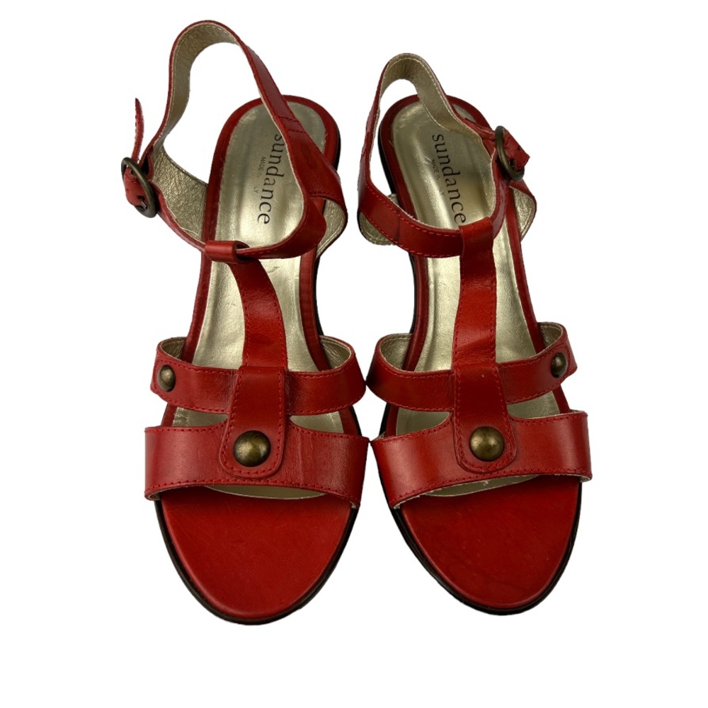 Sundance Rust Color Leather T-Strap Platform Heel… - image 2